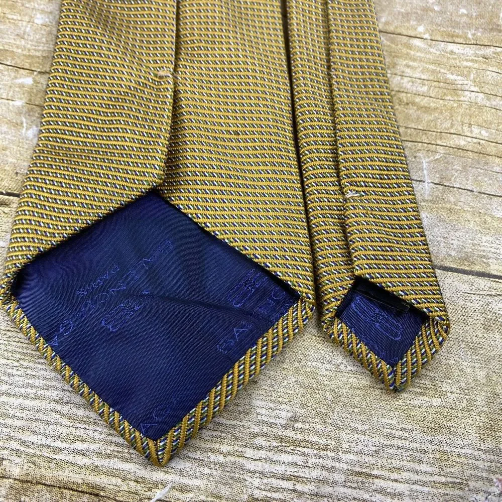 Balenciaga‎ Pour Homme Neck Tie Gold Stripe Silk Cotton Blend Italy
